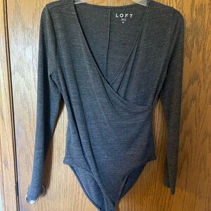 LOFT Gray Wrap V-Neck Bodysuit